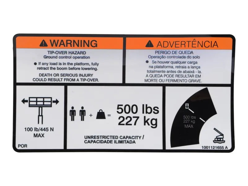 1001121655 Warning Dual Cap. Decal | JLG