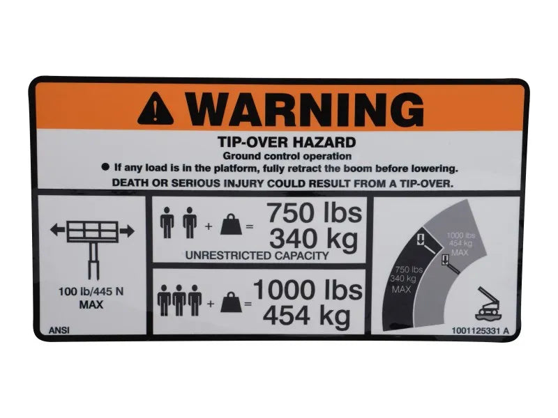1001125331 Warning Dual Cap. Decal | JLG