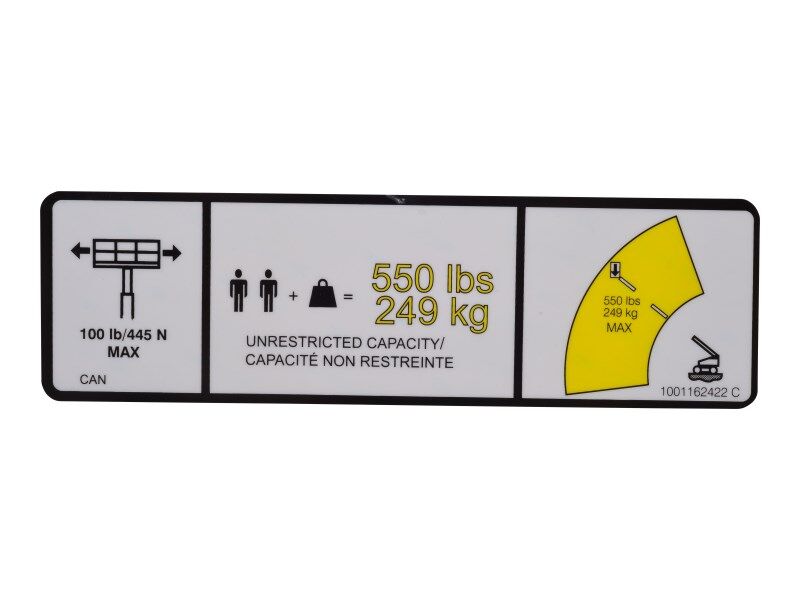 1001162422 550 Lbs Max Capacity Decal | JLG