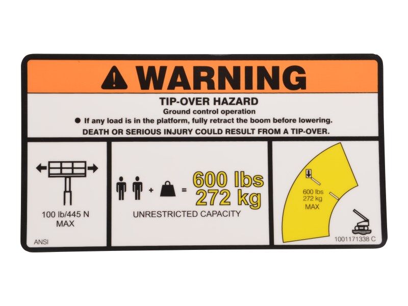 1001171338 Warning Max Cap. (Ansi) Decal | JLG