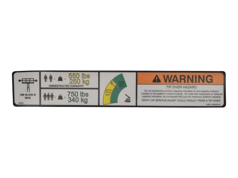 1001194234 Warning Max Cap. (Ansi) Decal | JLG