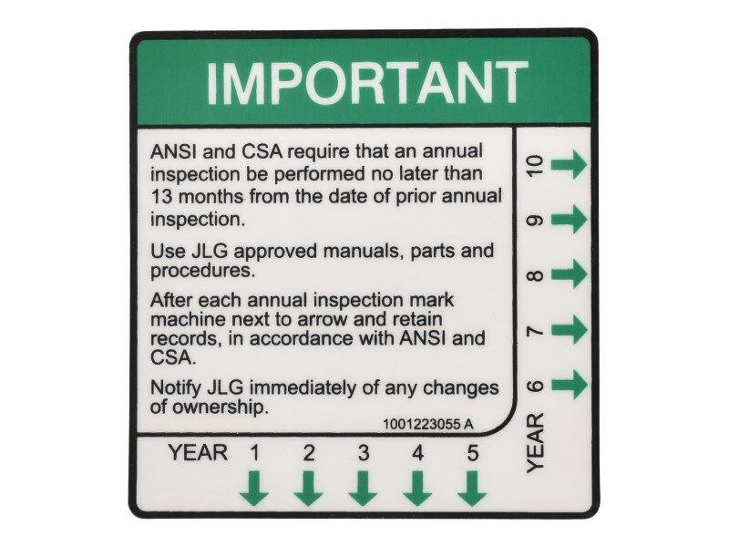 1001223055 Yearly Inspection Decal | JLG