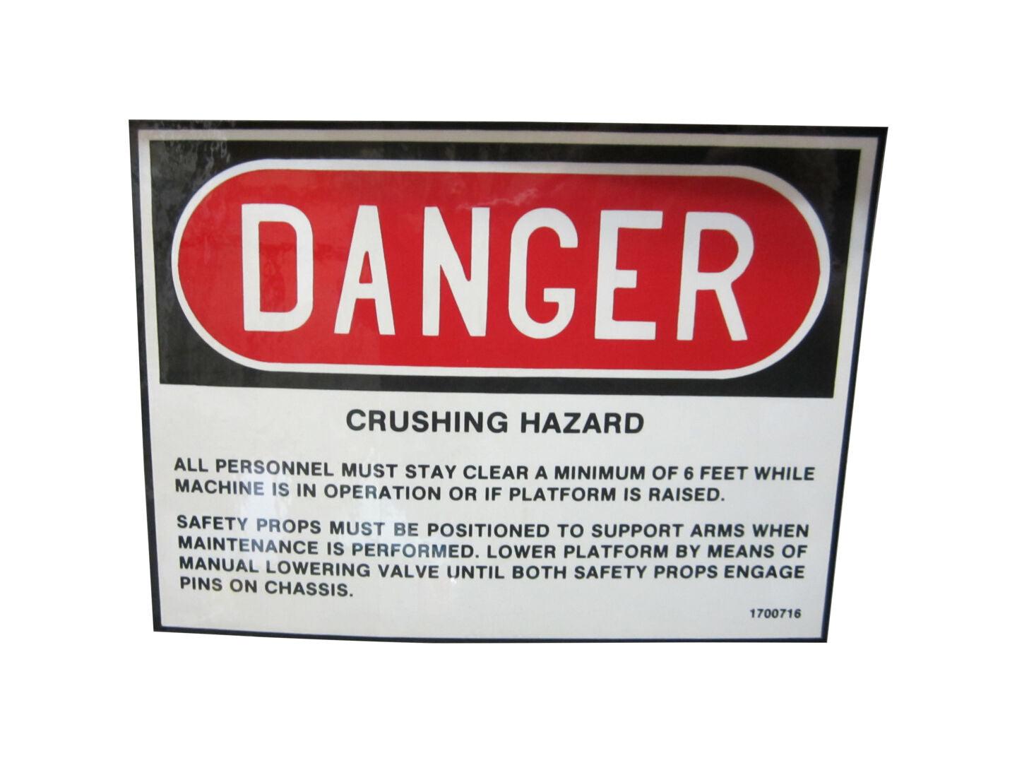 1700716 Danger-Crushing Hazard Decal | JLG