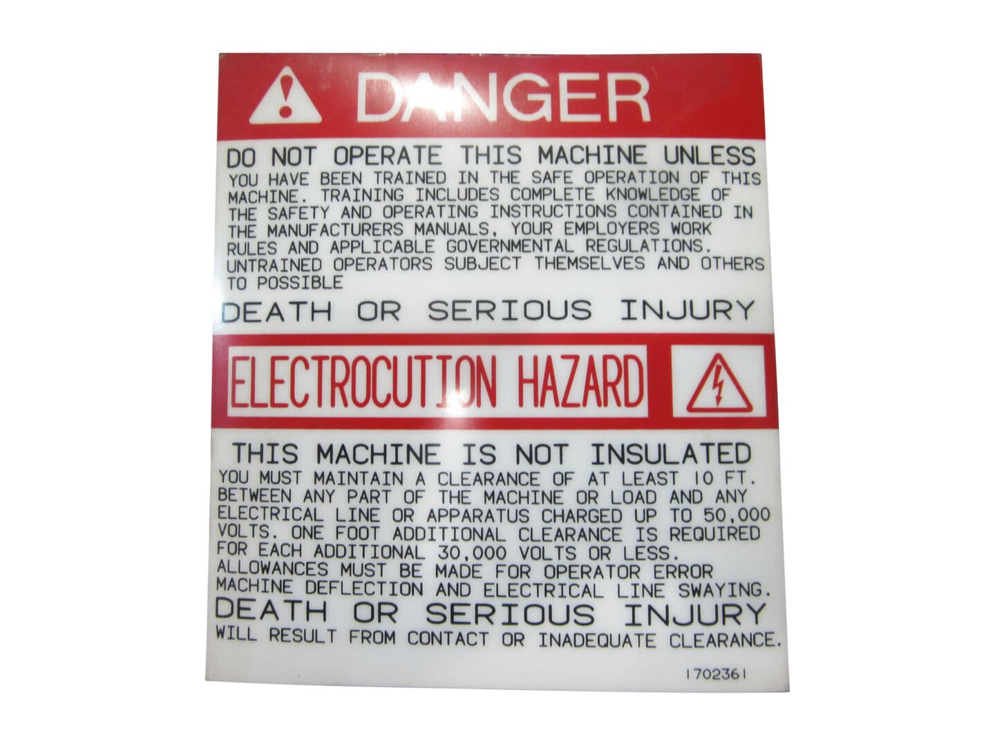 1702361 Elec Hazard Decal | JLG