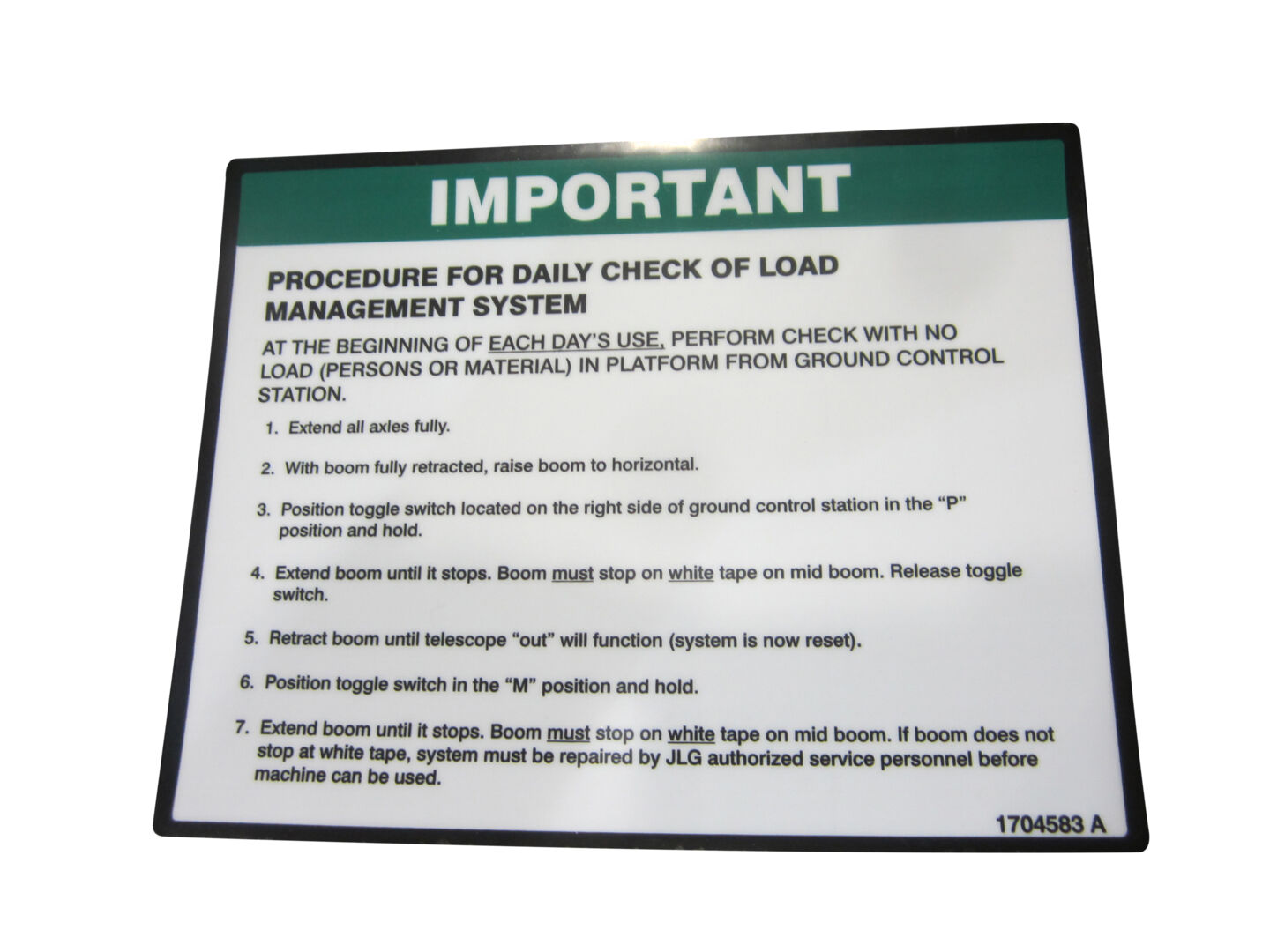 1704583 Load Management Decal | JLG