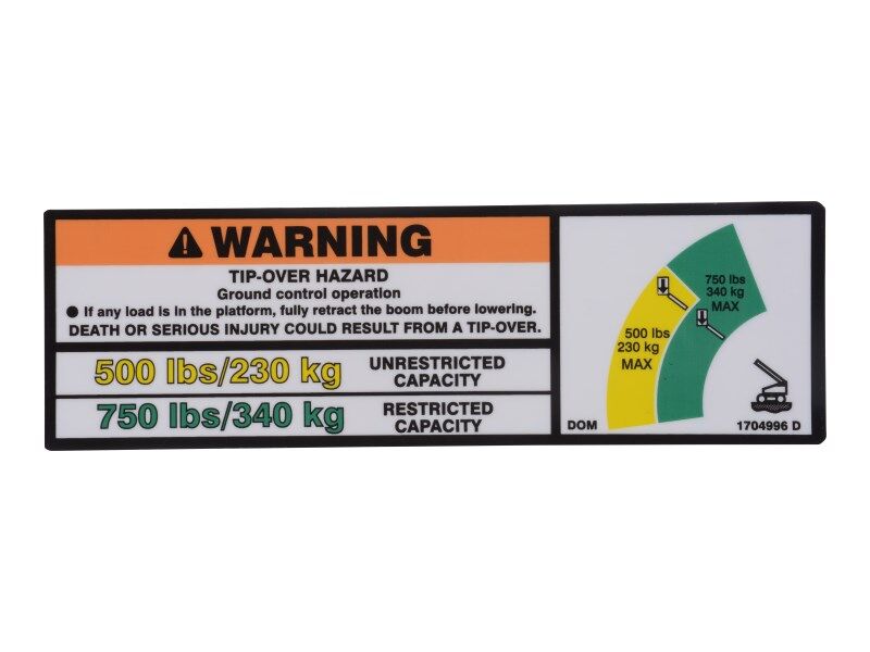 1704996 750#/500# Capacity (Dom) Decal | JLG