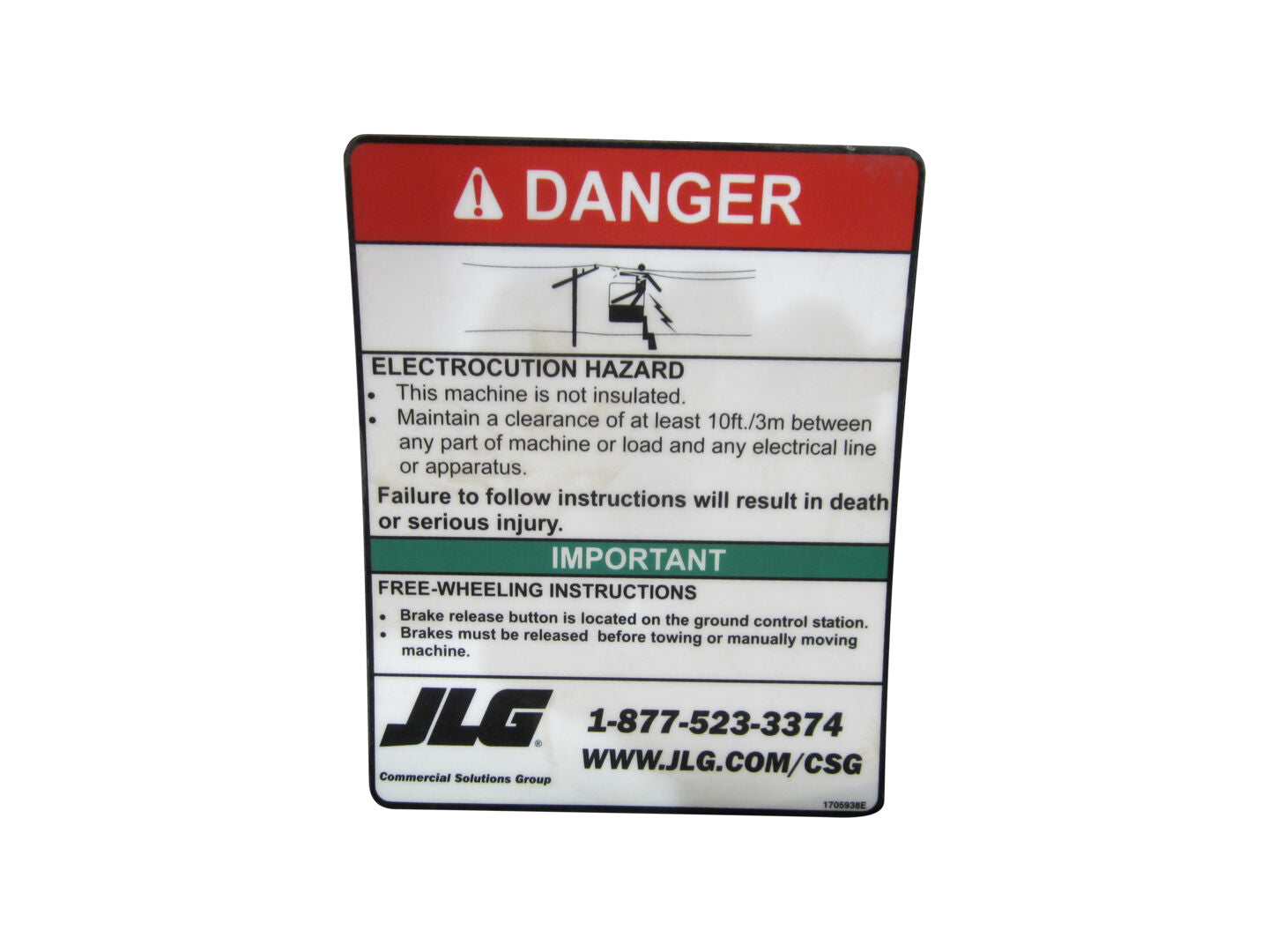 1705938 Danger Ssv-10 Decal | JLG