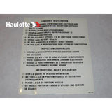 3078134280 Operating Instruction Label | Genuine Haulotte
