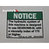 B06-00-0068 Decal-Notice-Low Foam Hyd Oil | Genuine Haulotte