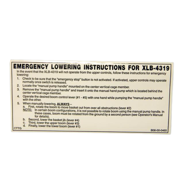 B06-00-0465 Blk On Decal-Emer Low Instrs | Genuine Haulotte