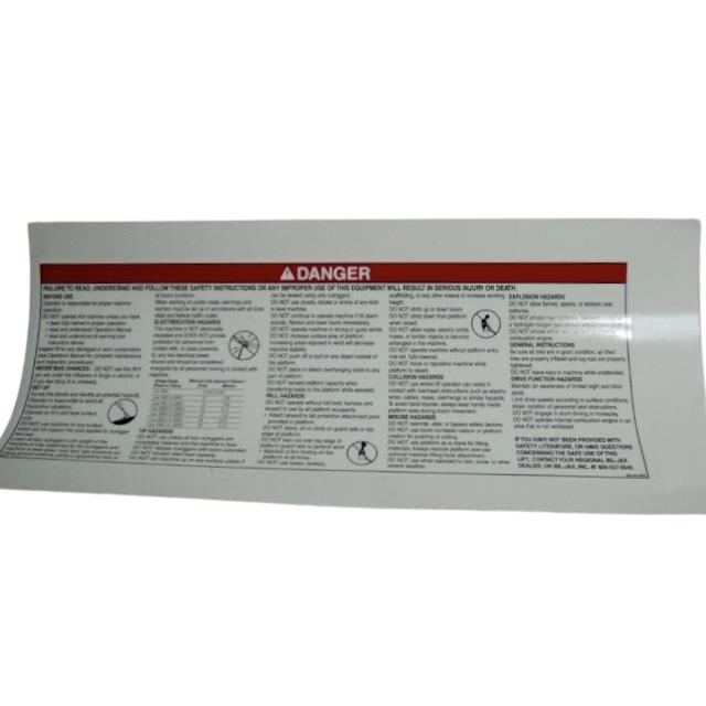 B06-00-0505 Safety Red And Black Decal-Danger-Main Instruction/Hazard-Base-16.5 X 6.25 | Genuine Haulotte