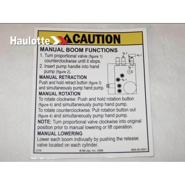 B06-00-0541 Safety Yellow And Black Decal-Caution-Manual Rotate/Retract-3.75 X 4.25 | Genuine Haulotte
