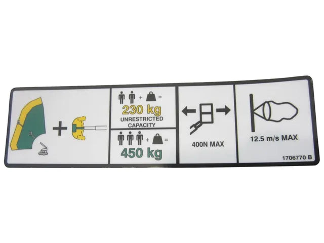 1706770 500LBS CAPACITY (PLF) DECAL | JLG