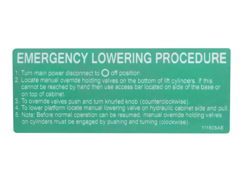 111605 Lower Procedure Decal | Skyjack