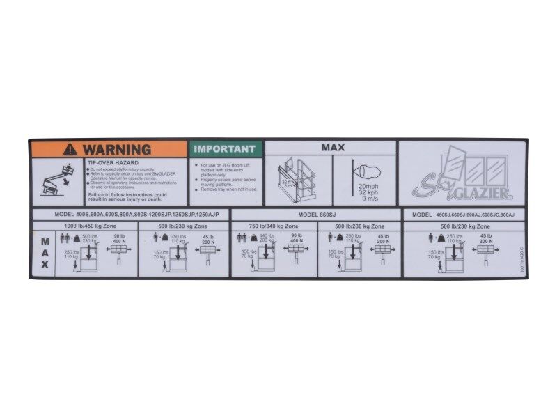 1001101420 Sky Glazier Capacity Decal | JLG