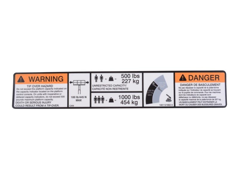 1001121802 Warning Dual Cap. (Can) Decal | JLG