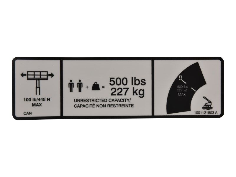 1001121803 Max Cap. 500Lbs/227Kg Decal | JLG