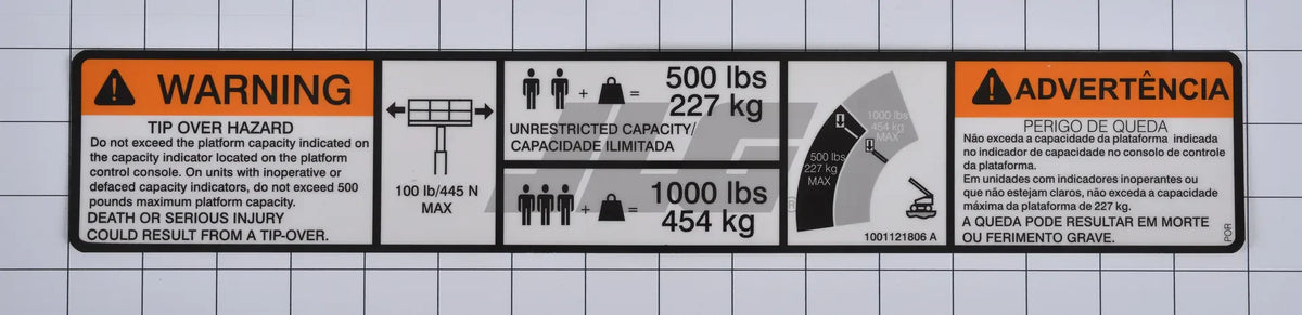 1001121806 Decal, Warning Dual Cap. | JLG