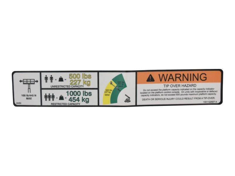 1001122507 Warning Dual Cap. Decal | JLG