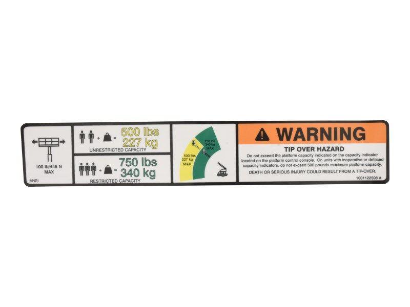 1001122508 Warning Dual Cap. Decal | JLG