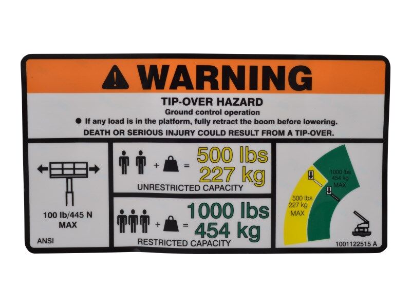 1001122515 Warning Dual Cap. Decal | JLG