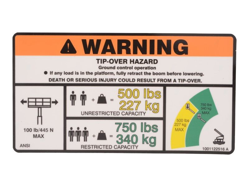 1001122516 Warning Dual Cap Decal | JLG