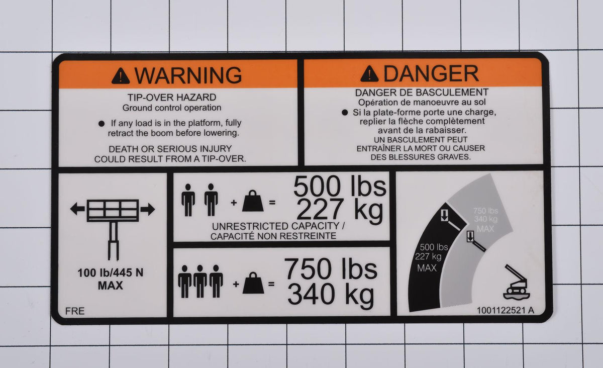 1001122521 Decal, Warning Dual Cap. | JLG