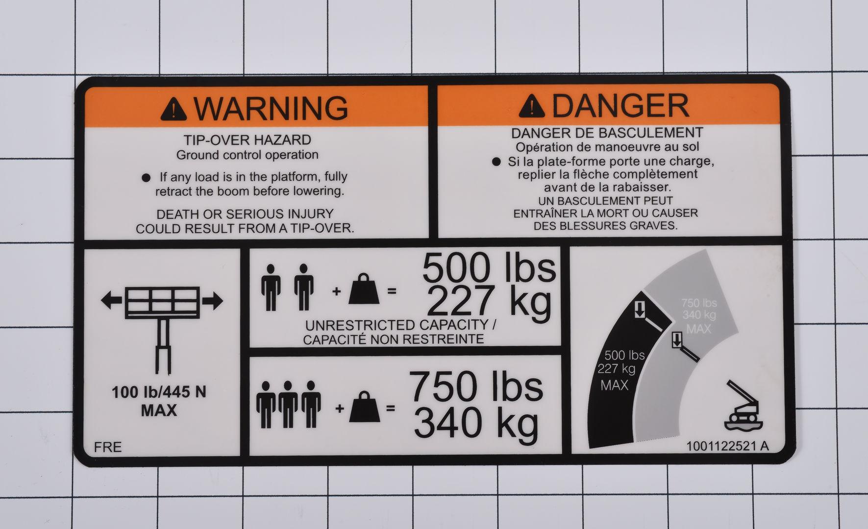 1001122521 Warning Dual Cap. Decal | JLG