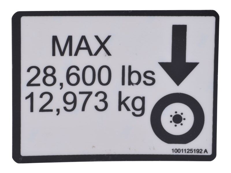 1001125192 Max Tire Load Decal | JLG
