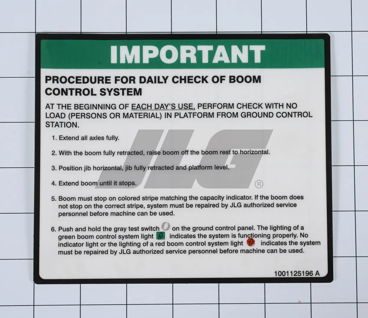 1001125196 Decal, Bcs Daily Check | JLG