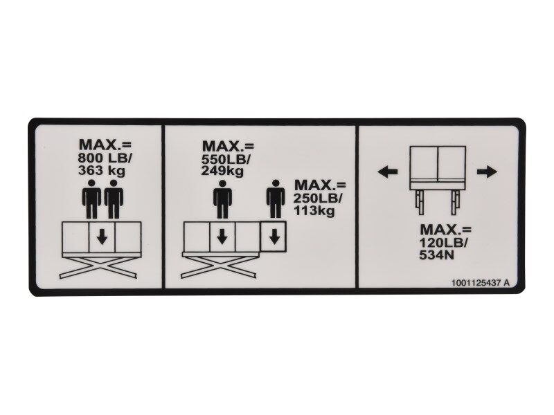 1001125437 Decal, Capacity 800Lbs/363Kg | JLG