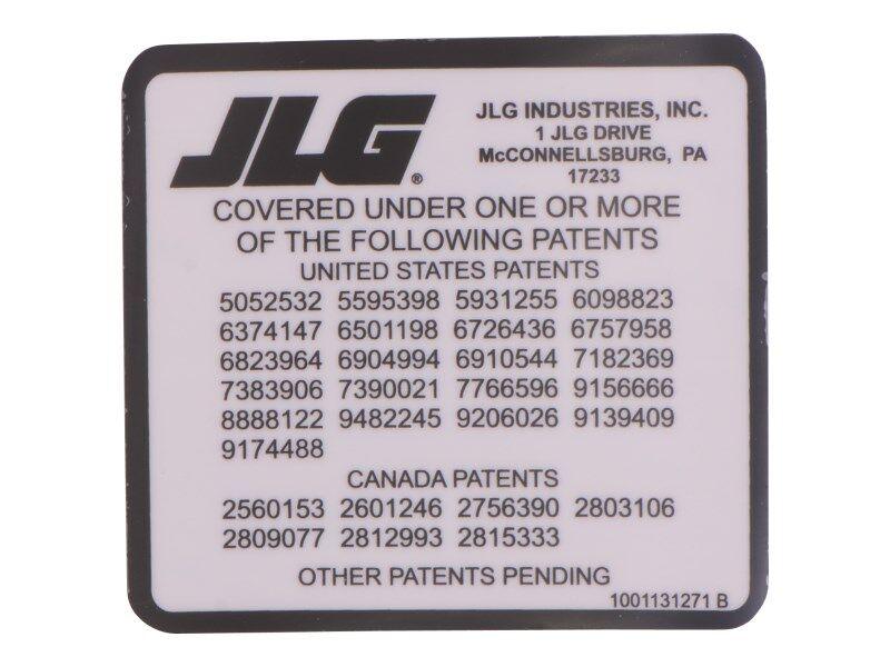 1001131271 Decal, Patent, Telehandlers | JLG