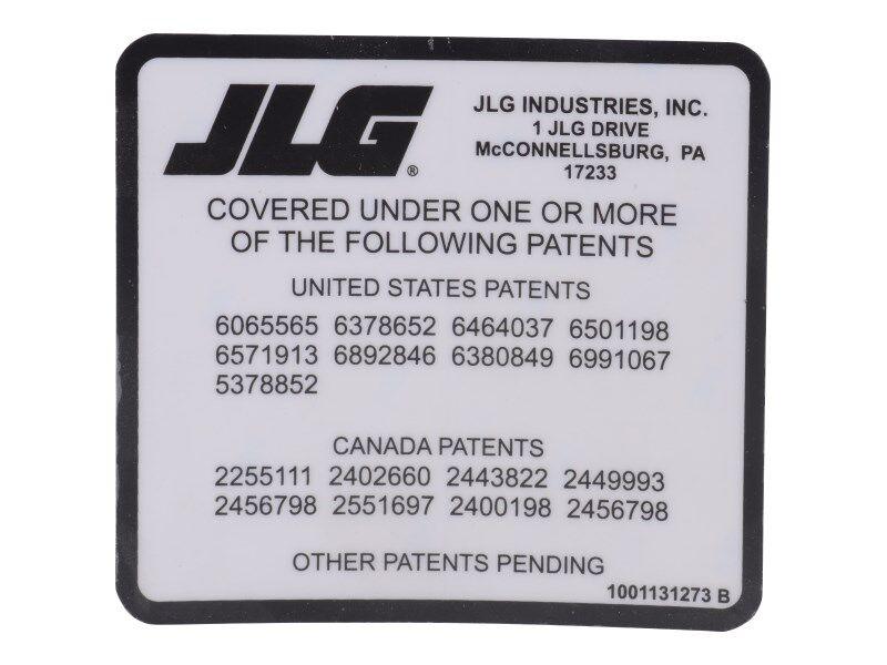 1001131273 Decal, Patent, Verticals | JLG