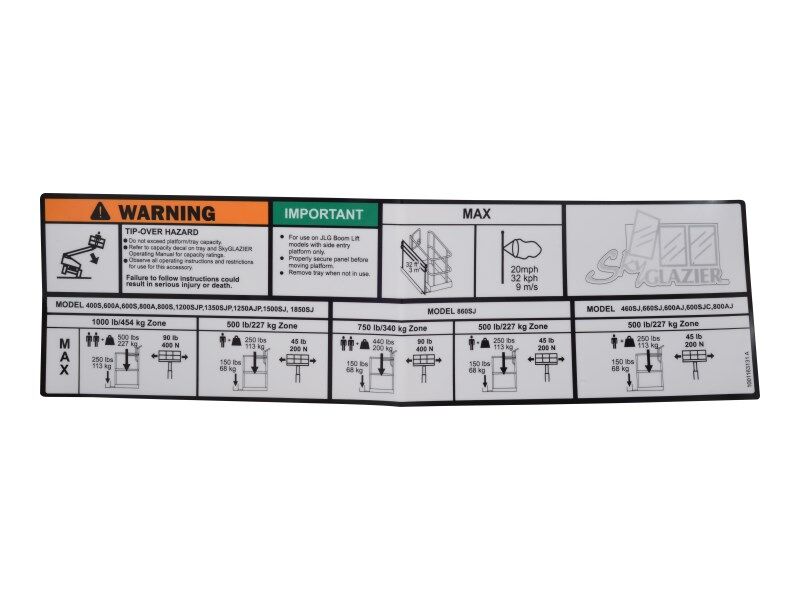 1001163131 Sky Glazier Capacity Decal | JLG