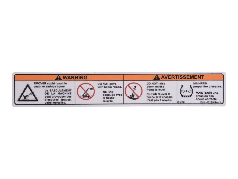1001163285 Warning Tip Over (Can) Decal | JLG