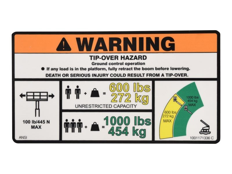1001171336 Warning Dual Cap. (Ansi) Decal | JLG