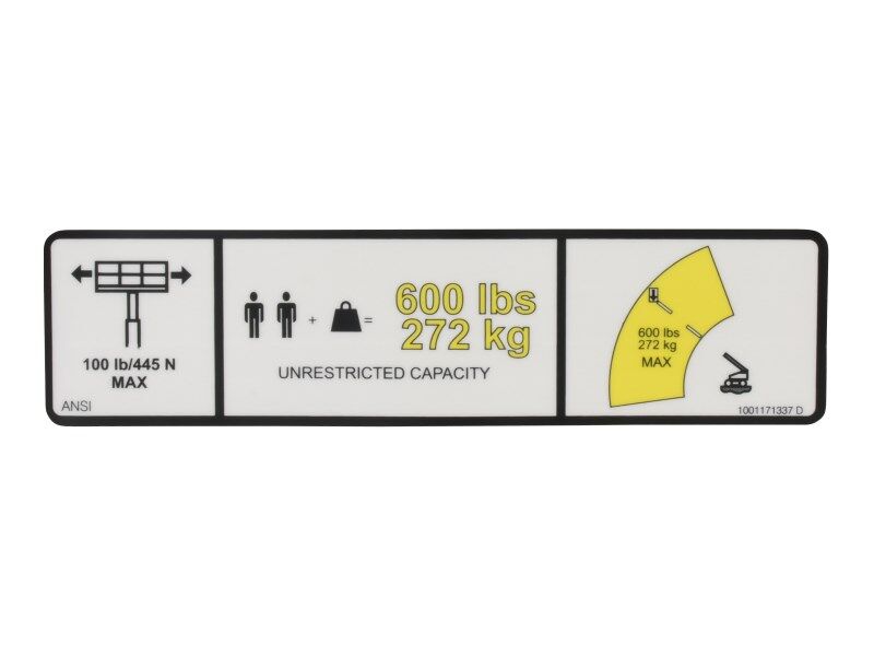 1001171337 Decal, Warning Max Cap. (Ansi) | JLG