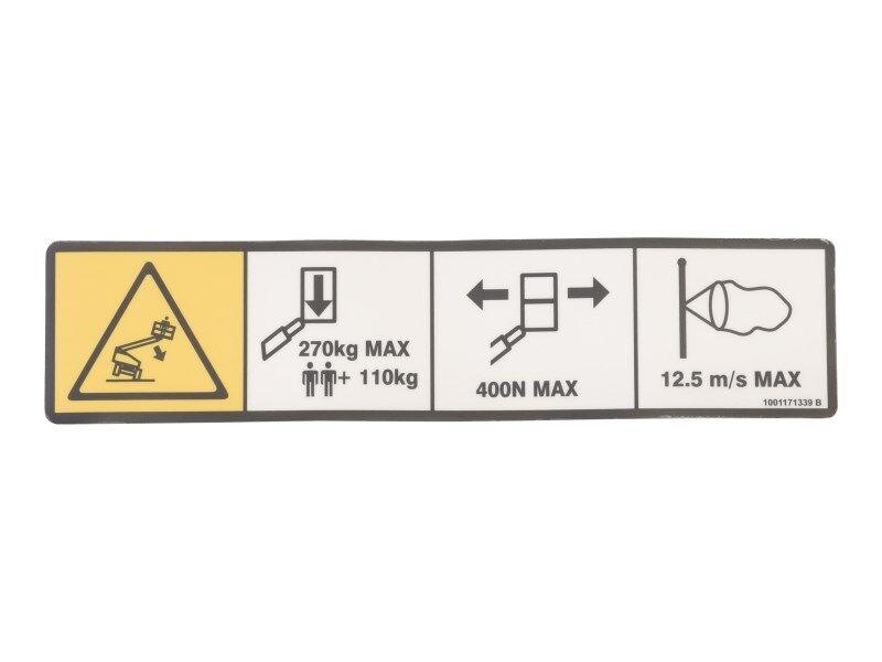 1001171339 Decal, Warning Max Cap. (Ce) | JLG