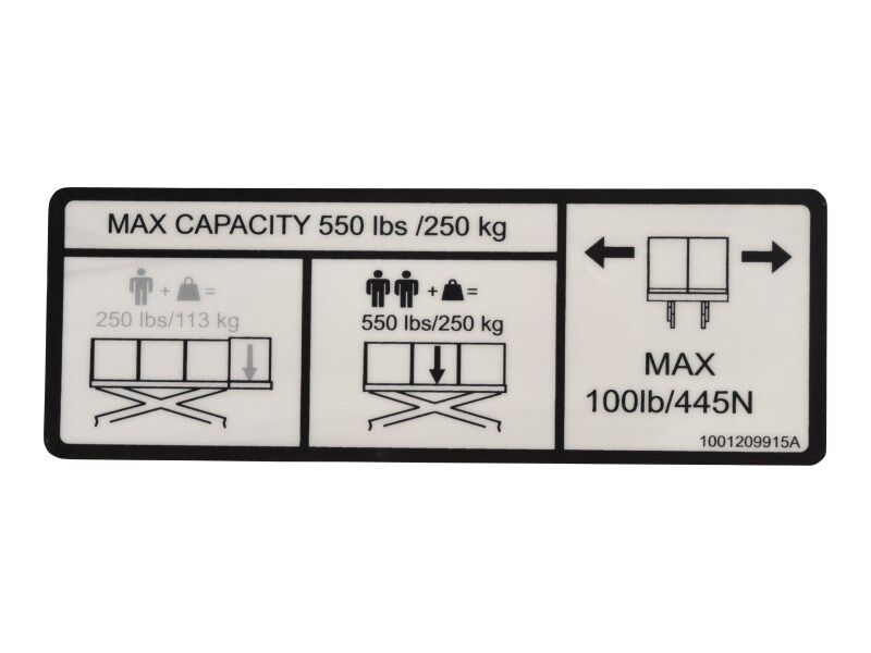 1001209915 Capacity (550Lbs/250Kg) Decal | JLG