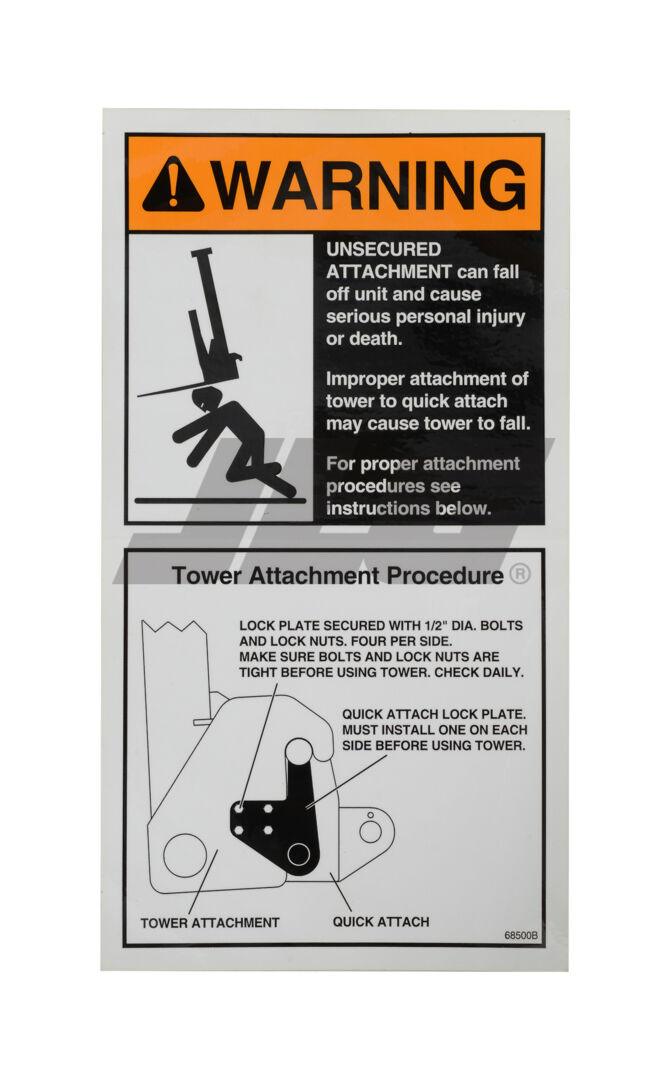 10268500 Decal, Tower/Quick Attach Warn | JLG