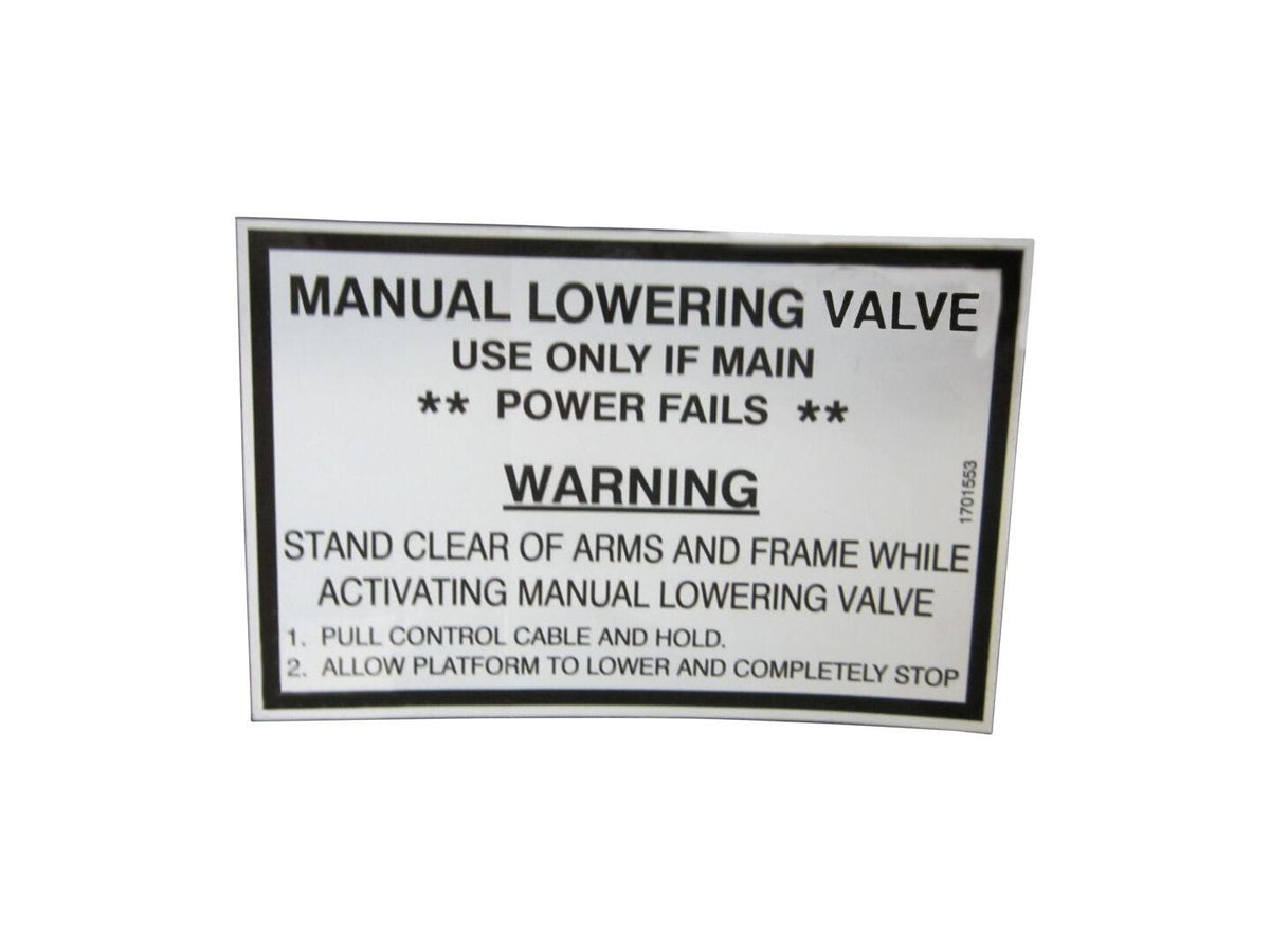 1701553 Decal, Manual Lowering | JLG