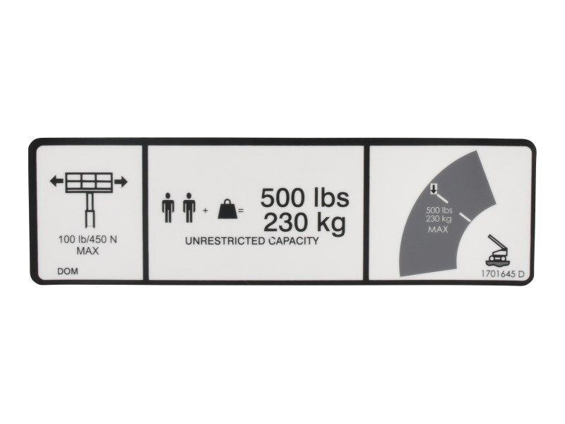 1701645 Decal, 500 Lbs. Max Cap | JLG