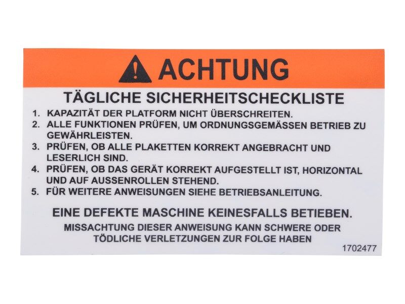 1702477 Checklist (Ger) Decal | JLG