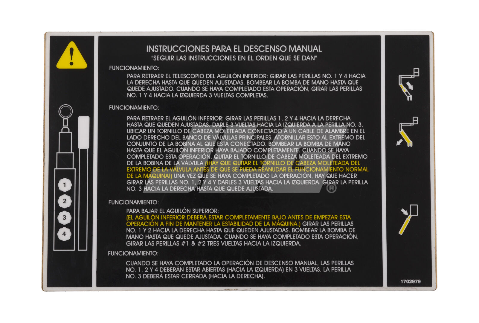 1702979 Decal Man Dscnt Instr(Spa Lat | JLG