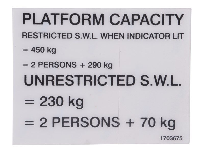 1703675 Platform Capacity Decal | JLG