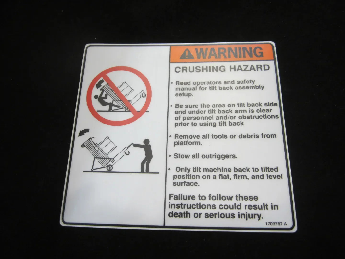 1703787 Warning-Crushing-Tiltbac Decal | JLG