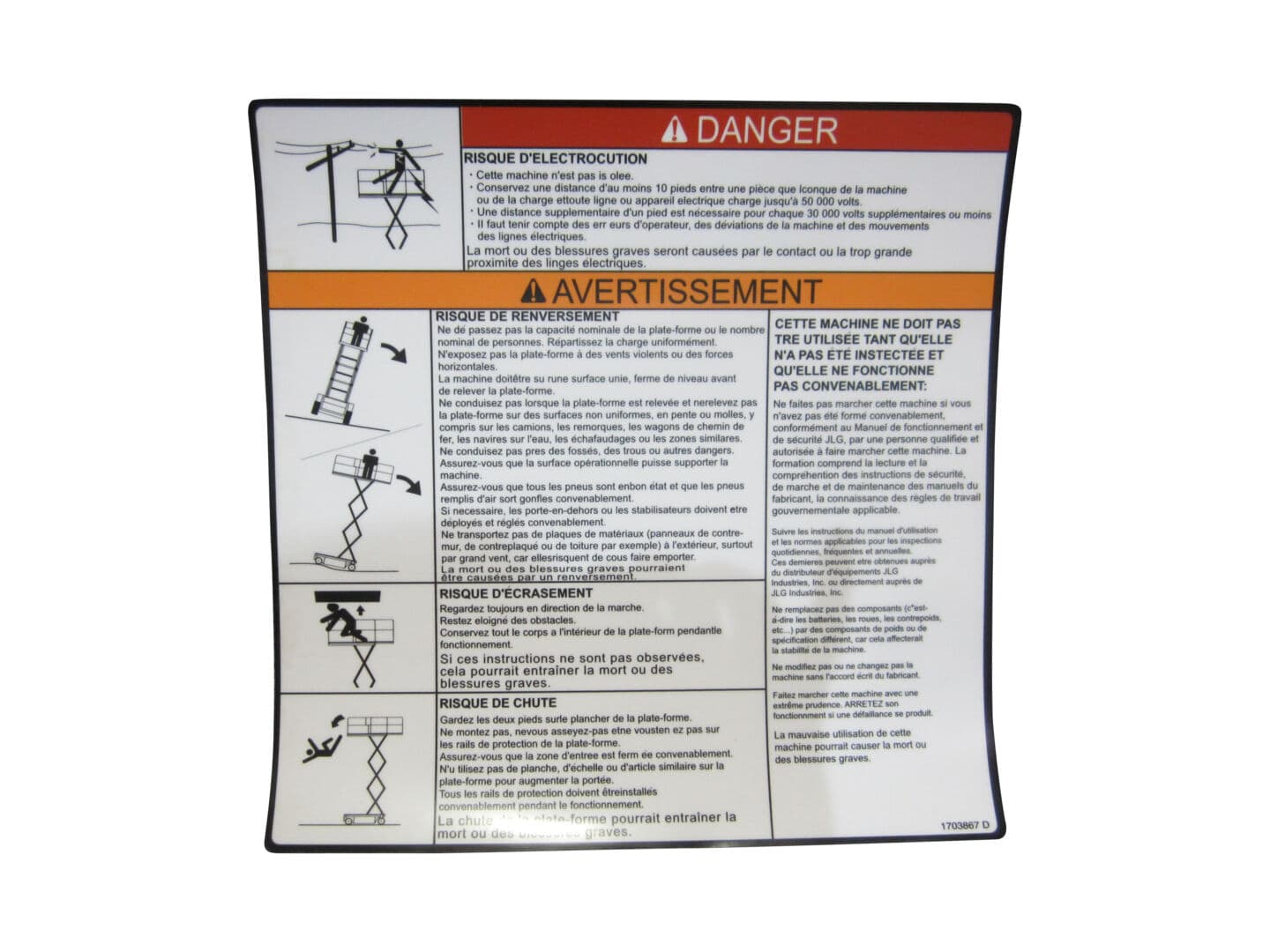 1703867 Danger Warning Csa Decal | JLG