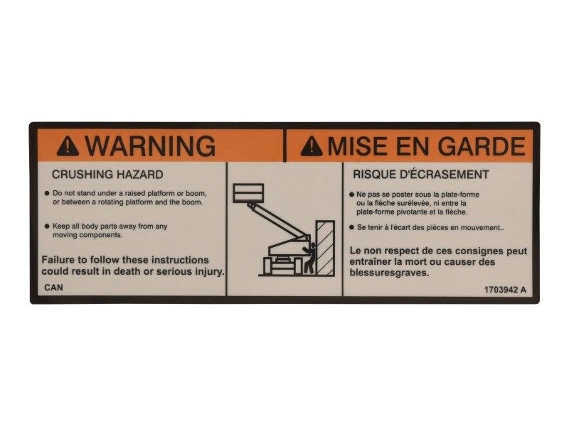 1703942 Autocollant, avertissement d'écrasement (canette) | JLG