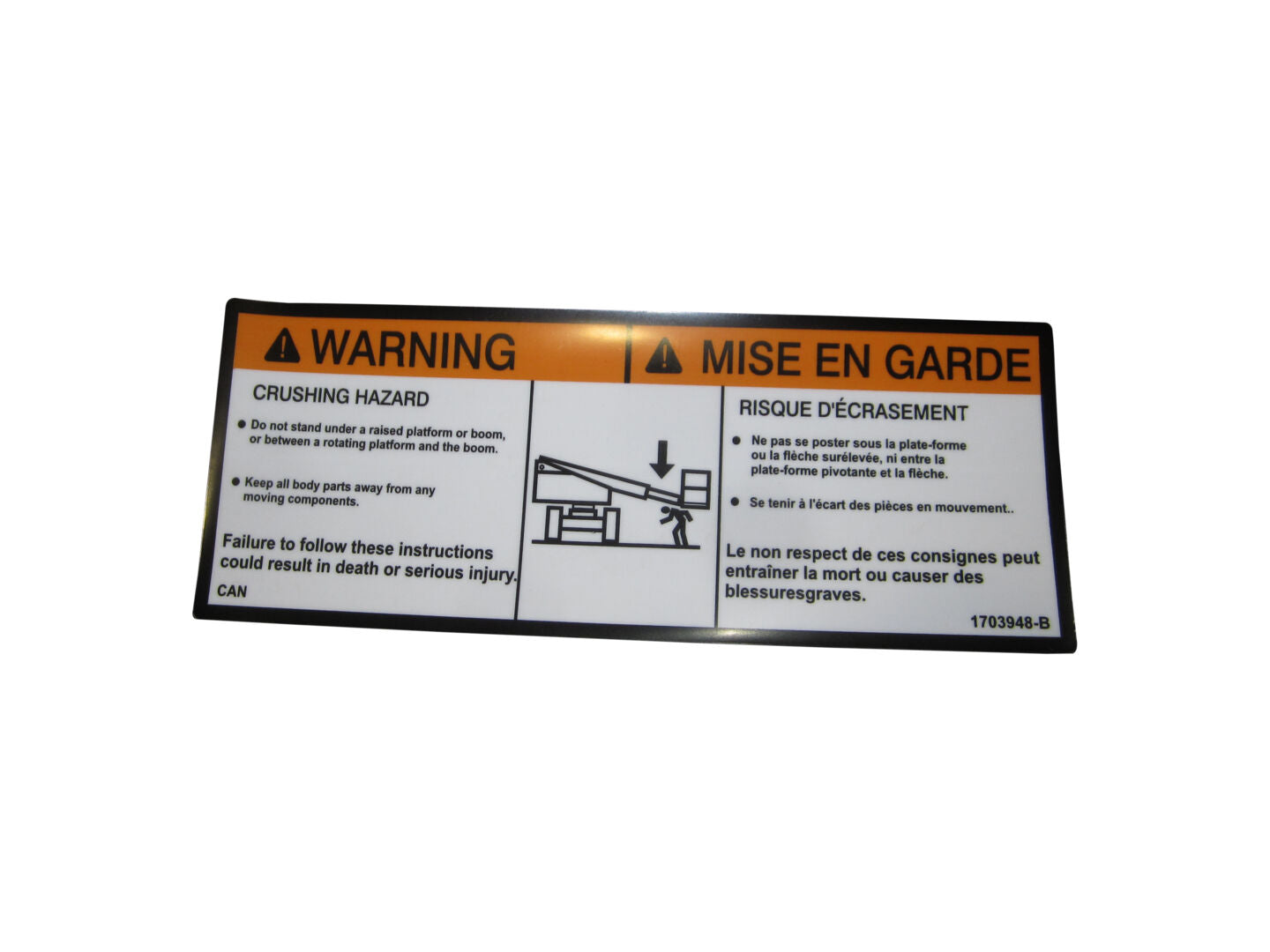1703948 Autocollant, avertissement d'écrasement (canette) | JLG