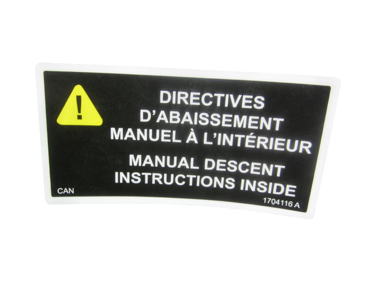 1704116 Decal, Man Des Instr Inside (Can | JLG